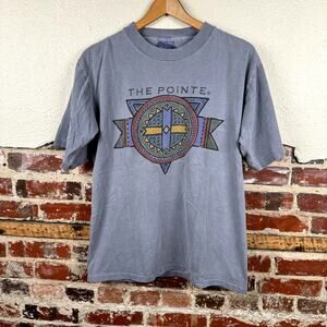 Vintage The Pointe Shirt Size Large Blue Single Stitch Tribal Aztec USA 90s